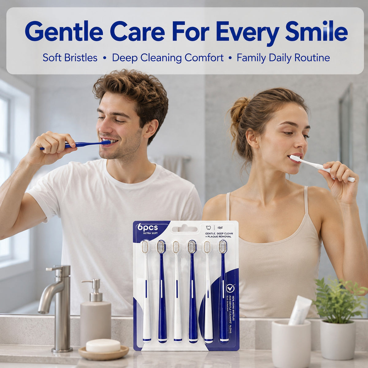 6-Pack Ultra Soft Toothbrush | 0.01mm Feather Bristles | Extra Gentle for Sensitive Gums