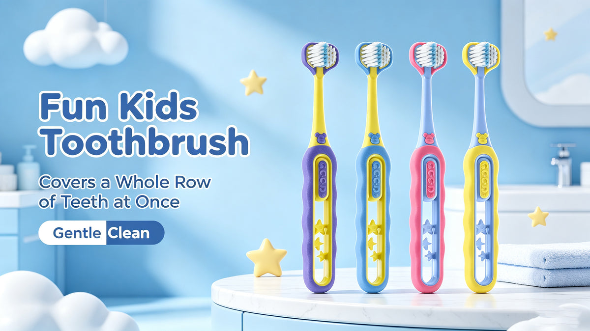 Kids 3-Sided Toothbrush | 4-Pack | Wrap-Around Head for Small Mouths | Gentle All-Around Clean A+ 图片