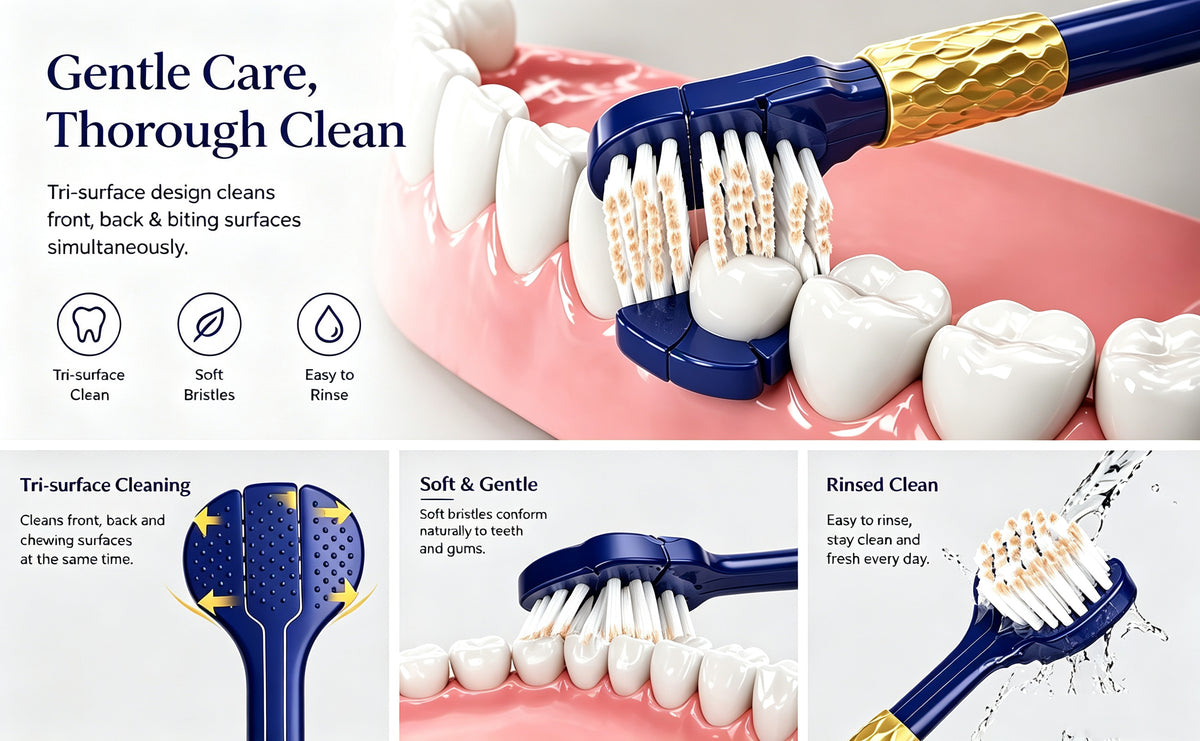 3-Sided Toothbrush | 6-Pack | Gold Grip | Reaches Every Corner with Ease A+ 图片