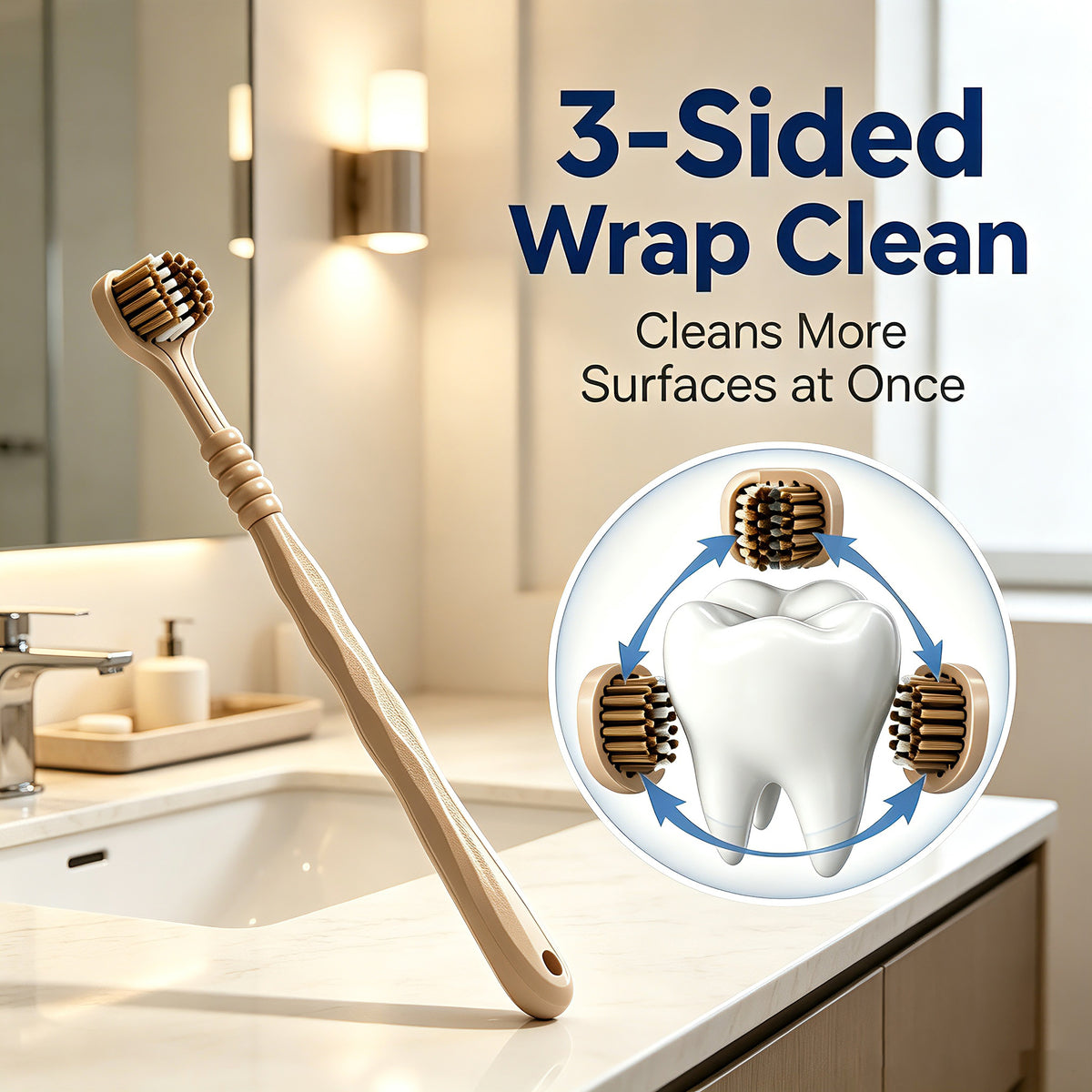 3-Sided Toothbrush | 6-Pack | Fan-Shaped Head | Deep Clean All Surfaces | 6 Colors