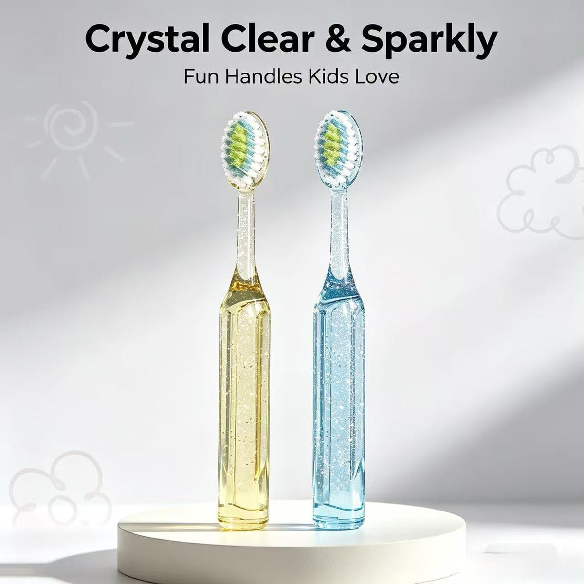 Kids Toothbrush Set 5 Pack | Sparkly Crystal Handles, Soft Bristles | Smilvy