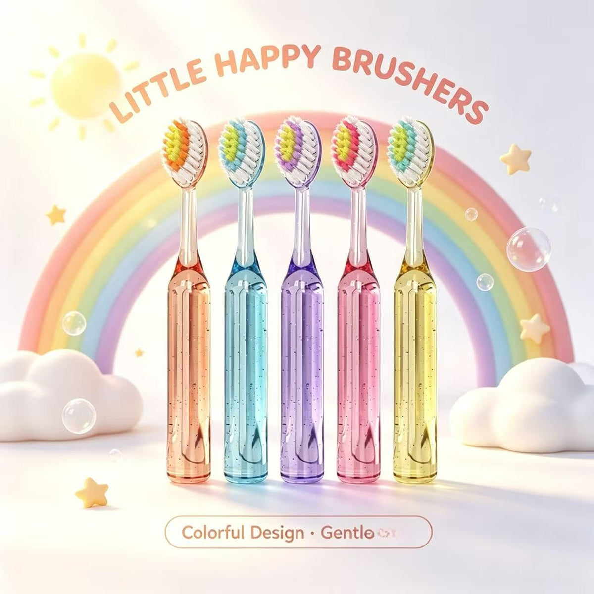 Kids Toothbrush Set 5 Pack | Sparkly Crystal Handles, Soft Bristles | Smilvy