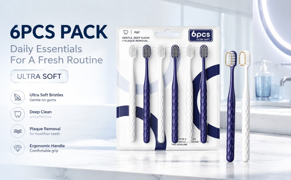 6-Pack Diamond-Grip Toothbrush | Gold-Dot Bristles | Ultra Soft Plaque Removal A+ 图片