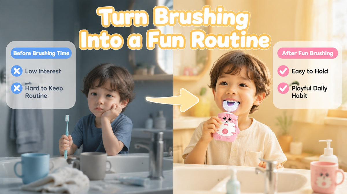 OralGos Kids Sonic Toothbrush | Cute Tiger Design | U-Brush + Standard Head | Blue & Pink A+ 图片