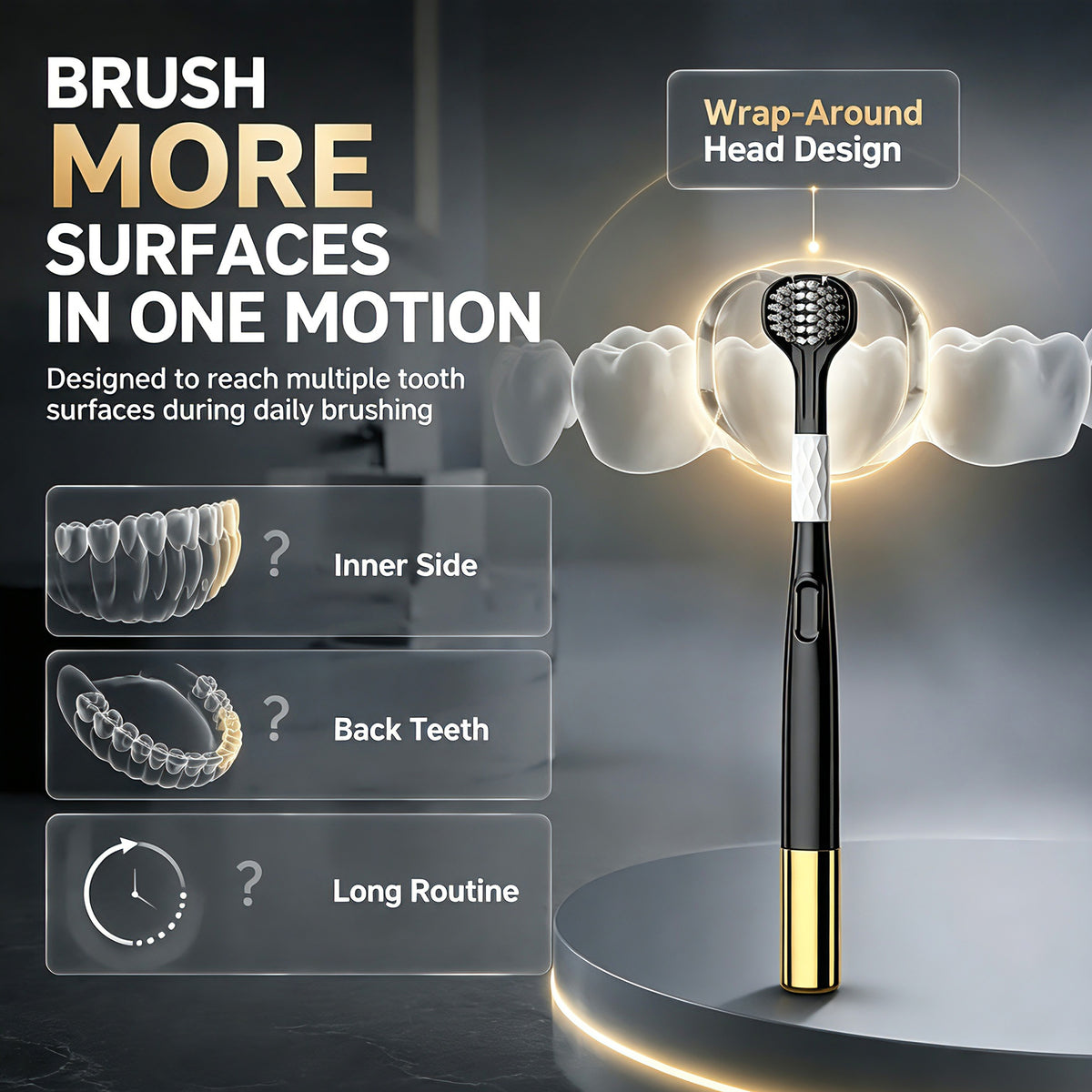 3-Pack Three-Sided Toothbrush | Charcoal & Soft Bristles | 360° Deep Clean