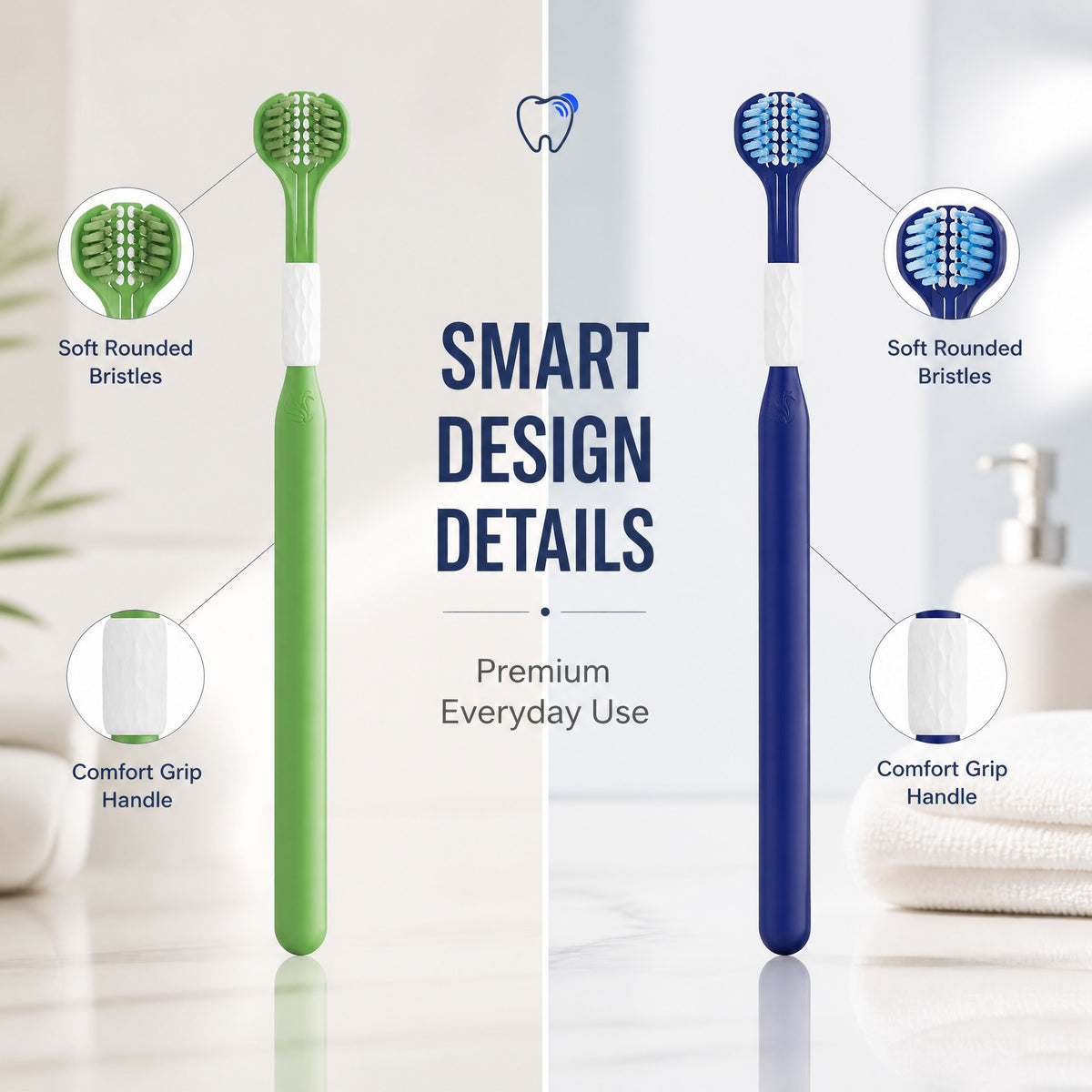 3D Three-Sided Toothbrush | 6-Pack | Wrap-Around Head | Cleans All Surfaces in One Stroke