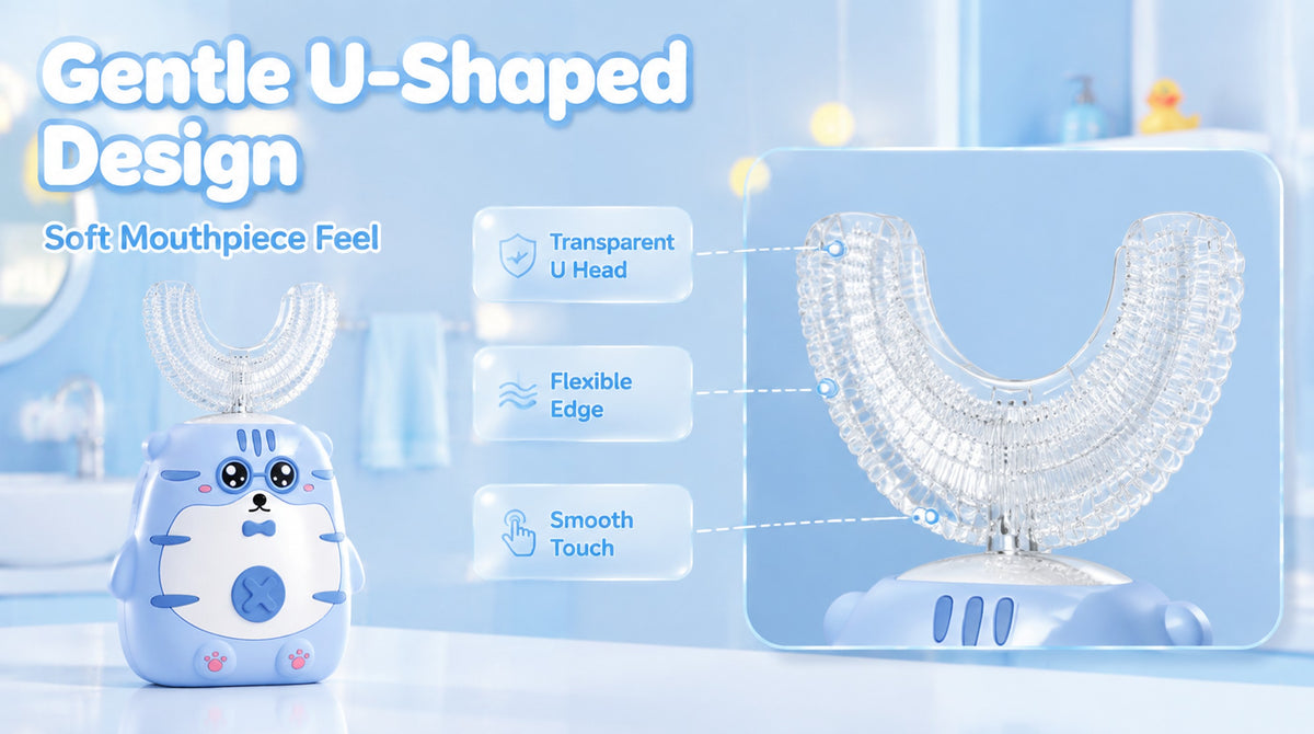 OralGos Kids Sonic Toothbrush | Cute Tiger Design | U-Brush + Standard Head | Blue & Pink A+ 图片