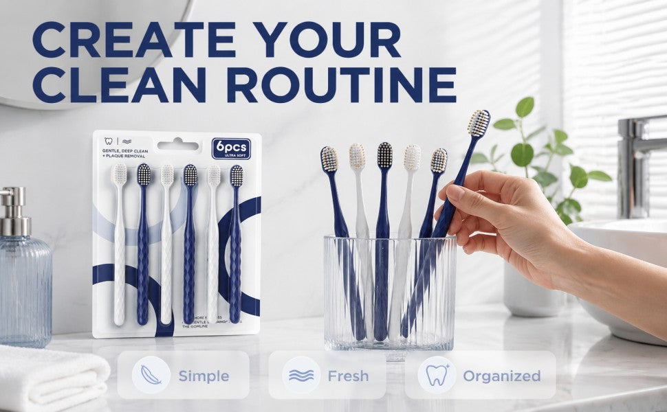 6-Pack Diamond-Grip Toothbrush | Gold-Dot Bristles | Ultra Soft Plaque Removal A+ 图片