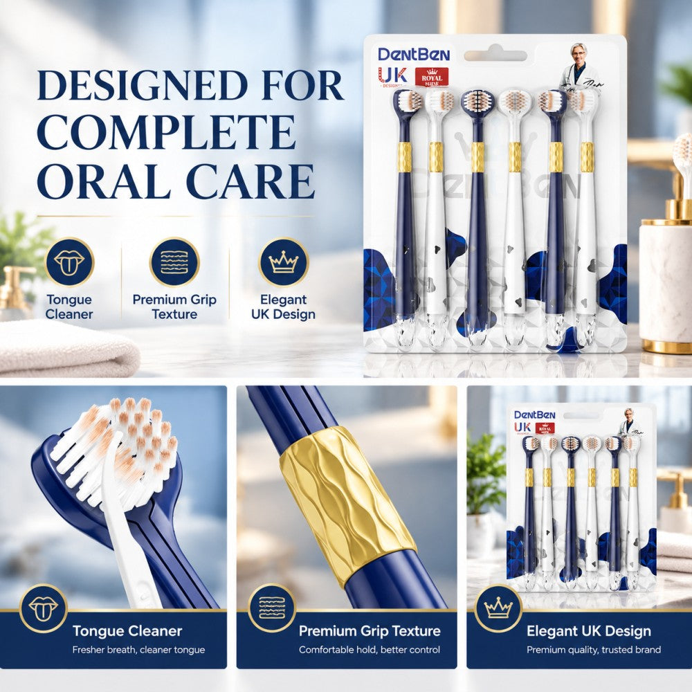 3-Sided Toothbrush | 6-Pack | Gold Grip | Reaches Every Corner with Ease