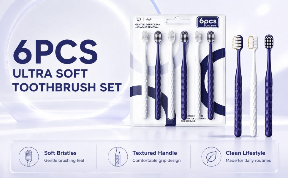 6-Pack Diamond-Grip Toothbrush | Gold-Dot Bristles | Ultra Soft Plaque Removal A+ 图片
