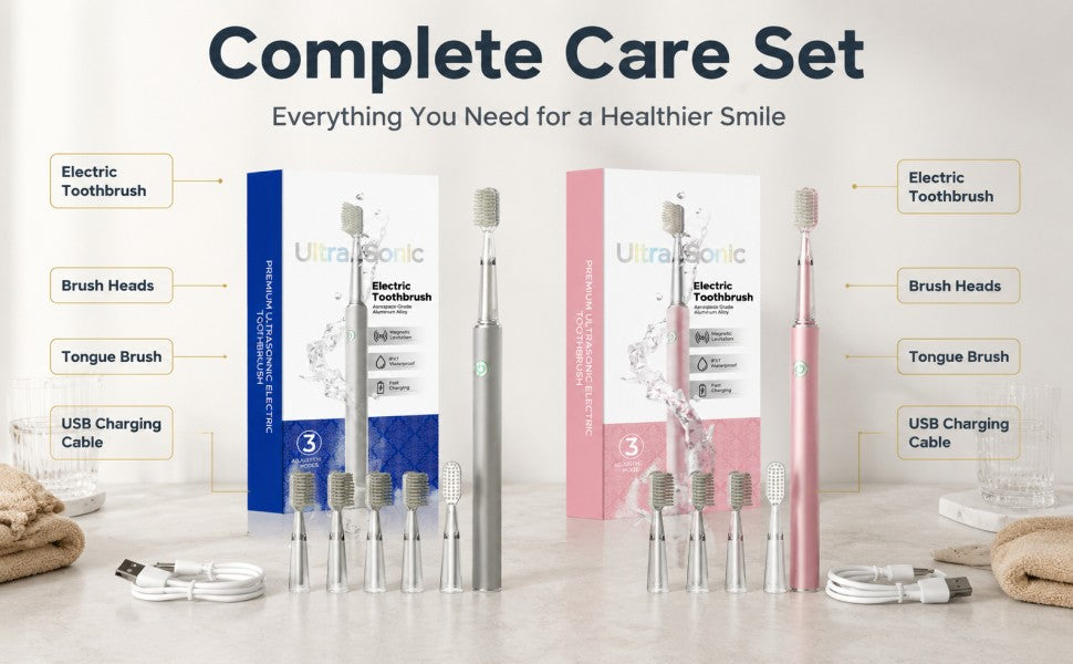Ultrasonic Electric Toothbrush | Aerospace Metal Body | IPX7 Waterproof | 4 Brush Heads A+ 图片
