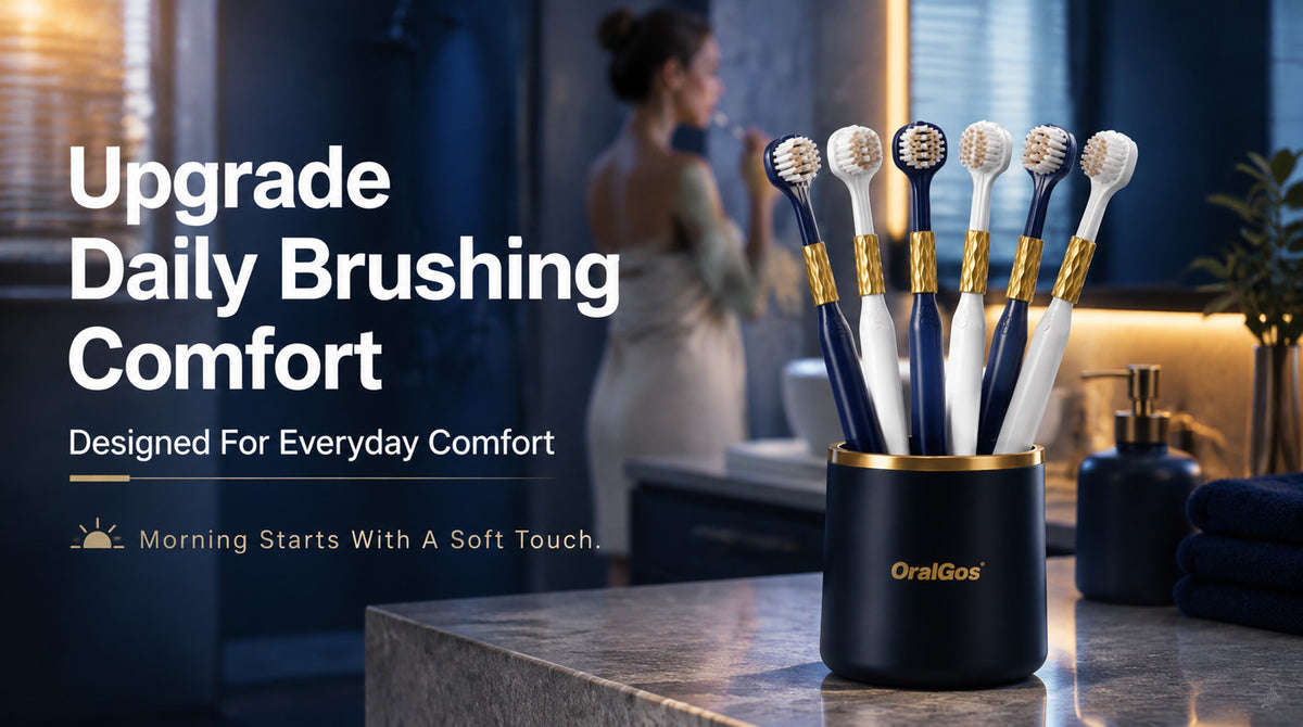 6-Pack Navy Gold Three-Sided Toothbrush | Dual Bristle | Family Value Set A+ 图片