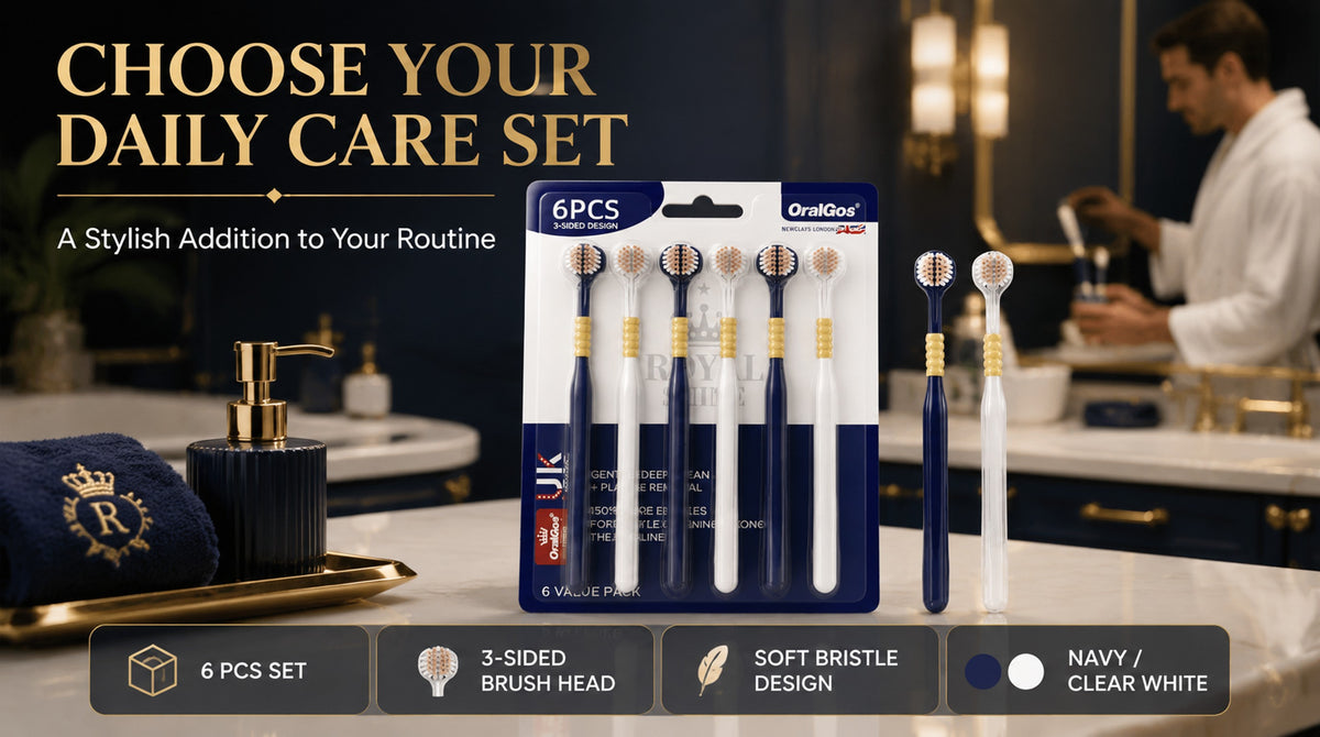 3-Sided Toothbrush | 6-Pack | 150% More Bristles | Gentle Deep Clean | Navy & White A+ 图片
