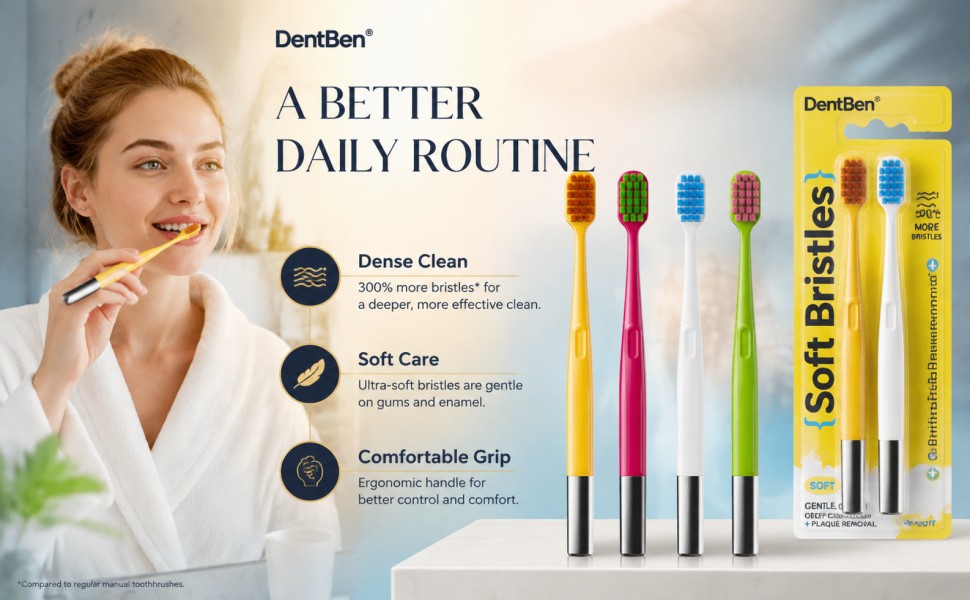 Soft Bristle Toothbrush | 2-Pack | Stainless Steel Handle | 4 Colors A+ 图片